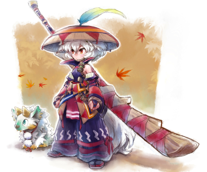 animal_ears crossover inubashiri_momiji jinouga matsuda_(matsukichi) monster_hunter red_eyes short_hair sword tail touhou weapon white_hair wolfgirl