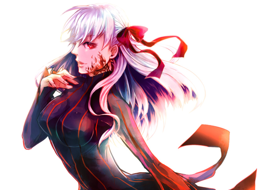 bad_id bad_pixiv_id breasts dark_persona dark_sakura dress fate/stay_night fate_(series) female hair_ribbon long_hair matou_sakura medium_breasts red_eyes rh1226 ribbon solo striped vertical_stripes white_hair