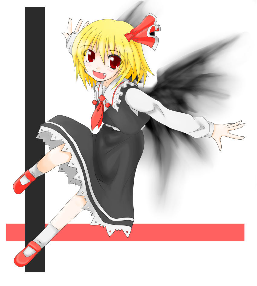 bad_id bad_pixiv_id blonde_hair eku female hair_ribbon highres oerba_yun_fang red_eyes ribbon rumia solo touhou wings