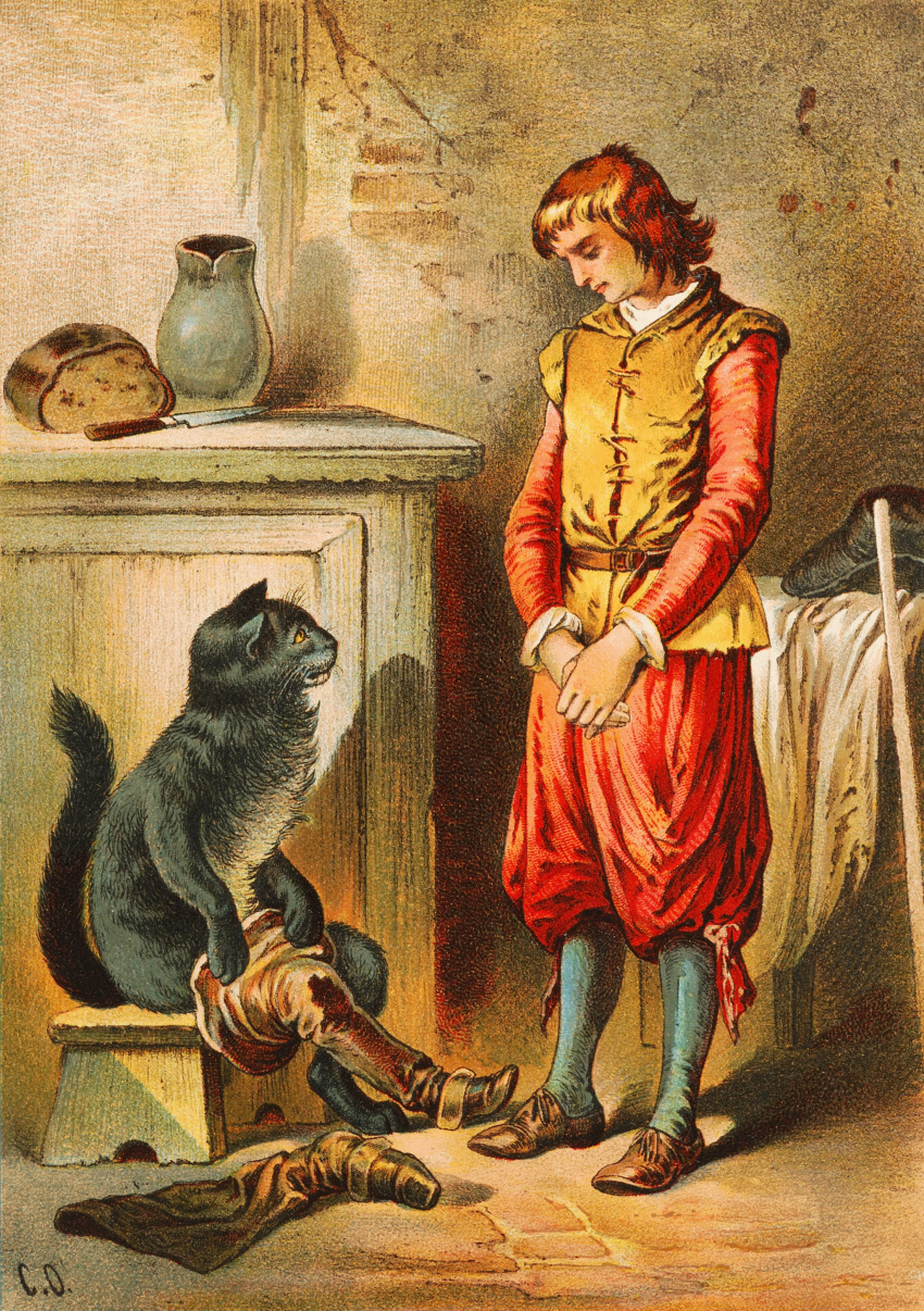 19th_century 5_fingers absurd_res ancient_art boots bread carl_offterdinger clothed clothing container domestic_cat duo european_mythology fairy_tales felid feline felis feral fingers food footwear fully_clothed fur hair hi_res human jar knife male mammal mythology paws public_domain puss_in_boots_(folklore) semi-anthro tail traditional_media_(artwork) whiskers