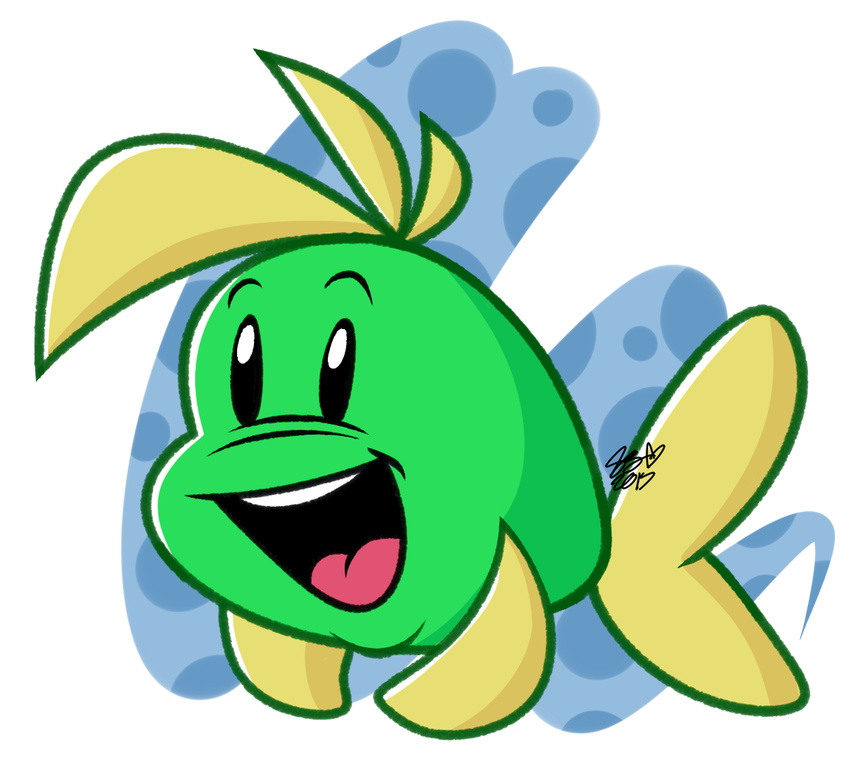 2017 alpha_channel digital_media_(artwork) fish freddi_fish_(series) green_body green_outline green_scales halabaluu humongous_entertainment luther_(freddi_fish) marine open_mouth open_smile outline scales simple_background smile solo transparent_background