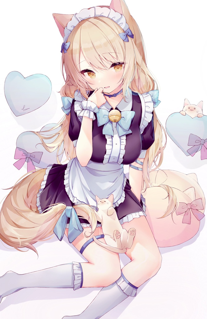 animal_ears fusuma_(ramunezake) garter maid neko nekomimi tail