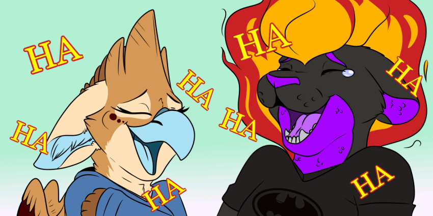 2018 2:1 2d_animation animated anthro clothed clothing digital_media_(artwork) duo felid female fur grumpy_griffin_creations half-beak husband_and_wife laugh male male/female mammal married_couple mazzy_techna motion_tweening narric_techna open_mouth reaction_image short_playtime simple_background smile