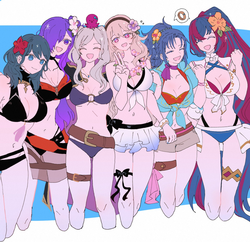 6+girls alear_(female)_(fire_emblem) alear_(female)_(seaside_dragon)_(fire_emblem) alear_(fire_emblem) alternate_costume ass_visible_through_thighs bikini black_bikini blue_bikini breasts byleth_(female)_(fire_emblem) byleth_(female)_(summer)_(fire_emblem) byleth_(fire_emblem) cleavage corrin_(female)_(fire_emblem) corrin_(female)_(summer)_(fire_emblem) corrin_(fire_emblem) criss-cross_halter crossed_bangs fire_emblem fire_emblem:_mystery_of_the_emblem fire_emblem:_new_mystery_of_the_emblem fire_emblem:_three_houses fire_emblem_awakening fire_emblem_engage fire_emblem_fates fire_emblem_heroes fire_emblem_warriors:_three_hopes flower hair_flower hair_ornament hair_over_one_eye halterneck hibiscus highres kris_(female)_(fire_emblem) kris_(fire_emblem) large_breasts long_hair medium_breasts multicolored_bikini multicolored_clothes multicolored_hair multicolored_swimsuit multiple_girls navel official_alternate_costume official_alternate_hairstyle purple_bikini purple_eyes purple_hair red_bikini robin_(female)_(fire_emblem) robin_(female)_(summer)_(fire_emblem) robin_(fire_emblem) sasaki_(dkenpisss) shez_(female)_(fire_emblem) shez_(female)_(summer)_(fire_emblem) shez_(fire_emblem) shorts split-color_hair stomach swimsuit trait_connection underboob white_bikini