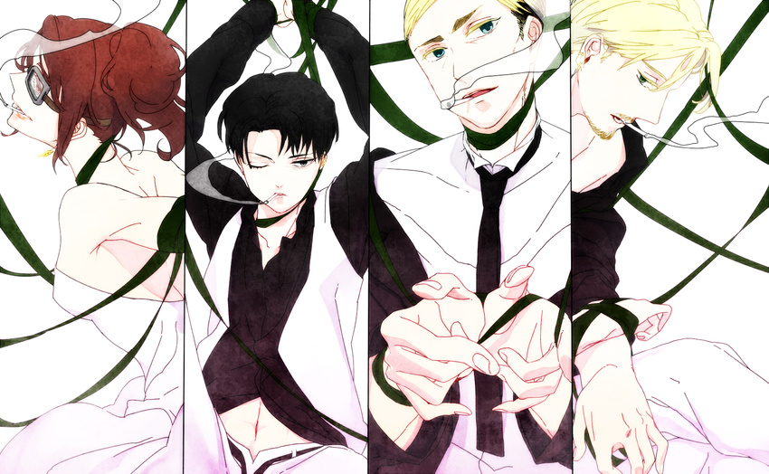 cigarette hanji_zoe irvin_smith mike_zakarius ribbons rivaille shingeki_no_kyojin smoking toma3