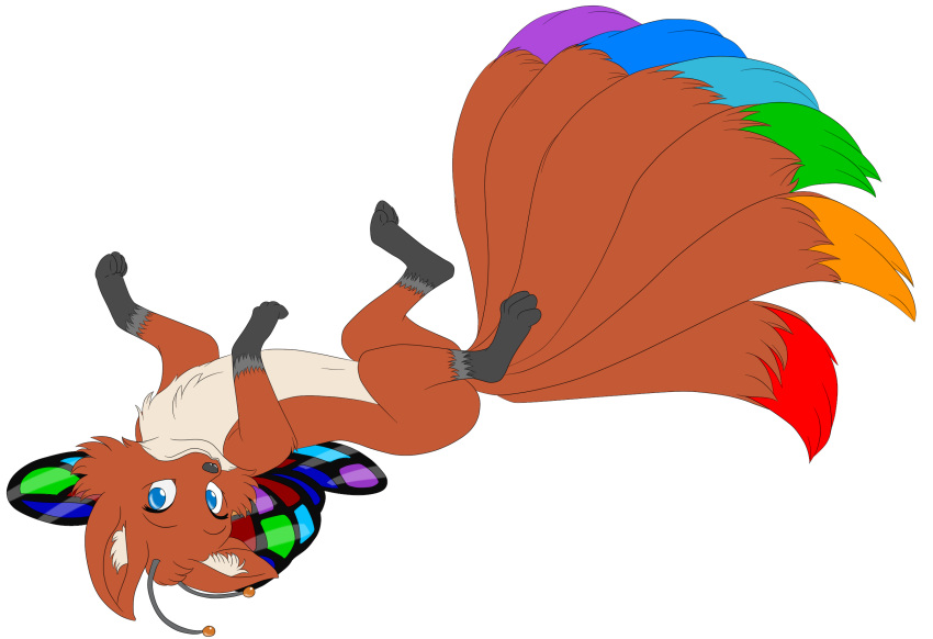 alynna antennae_(anatomy) canid canine fairy female feral fox hi_res mammal multi_tail rainbow sparklefur tail unknown_artist