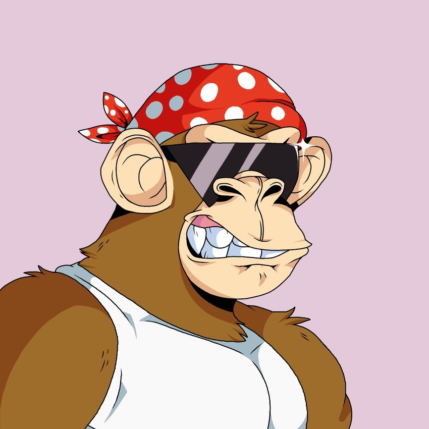 1:1 2022 anthro ape biped bored_ape_yacht_club brown_body bust_portrait clothing donkey_kong_(series) eyewear funky_kong haplorhine lewdookami male mammal nft nintendo parody portrait primate shirt simple_background solo sunglasses topwear