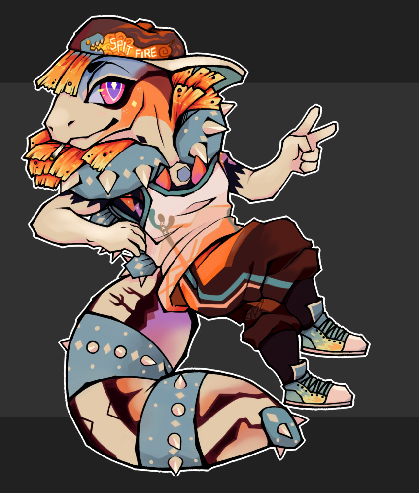 anthro cactus chibi chibifur desert fashion gecko greaserdemon hi_res lizard male original_character(s) plant plantigrade reptile scalie spikes street_wear tattoo zero_pictured