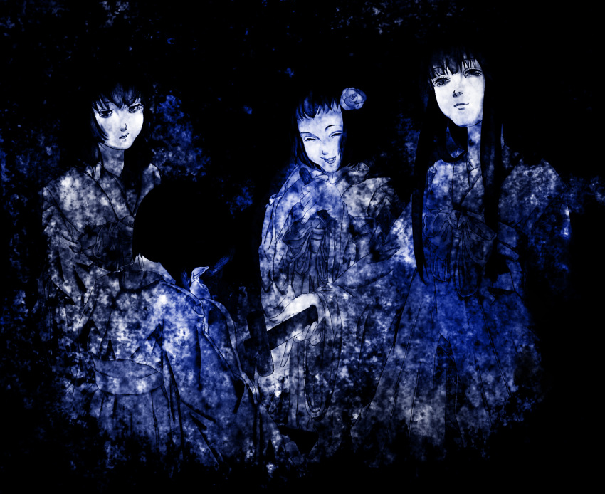 4girls bad_id bad_pixiv_id fatal_frame fatal_frame_3 highres japanese_clothes kuze_amane kuze_hisame kuze_minamo kuze_shigure miko multiple_girls ootori_(shiroand) photoshop_(medium)