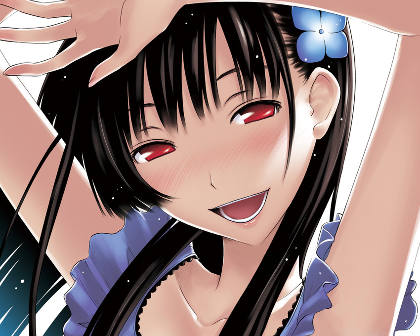 black_hair blush hattori_mitsuru long_hair red_eyes sanka_rea sankarea sankarea_(manga) smile wallpaper