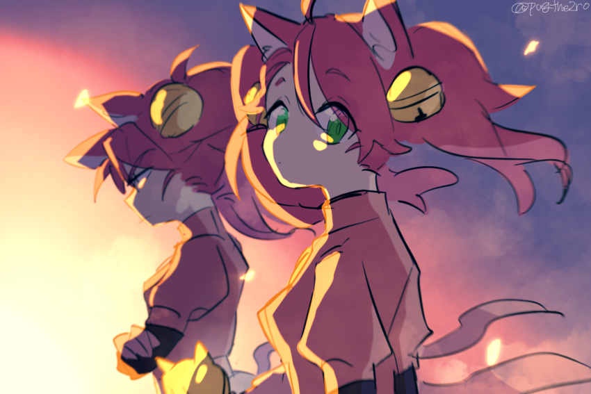 animal_ears bells cat_ears dual_persona female gloves green_eyes mad_mew_mew magical_girl pink_hair undertale white_gloves