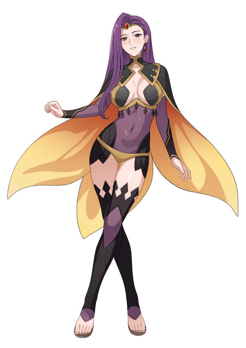 absurdres alternate_costume black_bridal_gauntlets bodystocking breasts bridal_gauntlets cleavage commission covered_navel dark_mage_(fire_emblem_fates) female fire_emblem fire_emblem_echoes:_shadows_of_valentia fire_emblem_gaiden highres hip_armor large_breasts long_hair looking_at_viewer panties revealing_clothes solo sonya_(fire_emblem_gaiden) toeless_footwear two-tone_legwear underwear vodka13