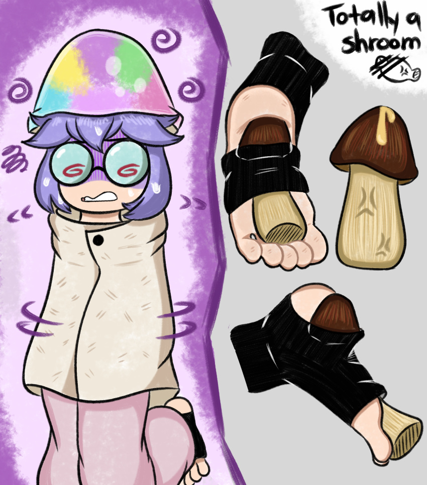 absurdres barefoot coke-bottle_glasses feet footjob glasses highres hypnoshroom mintytoid original plants_vs_zombies poncho short_hair stirrup_footwear stirrup_legwear toeless_legwear under-stirrup_footjob