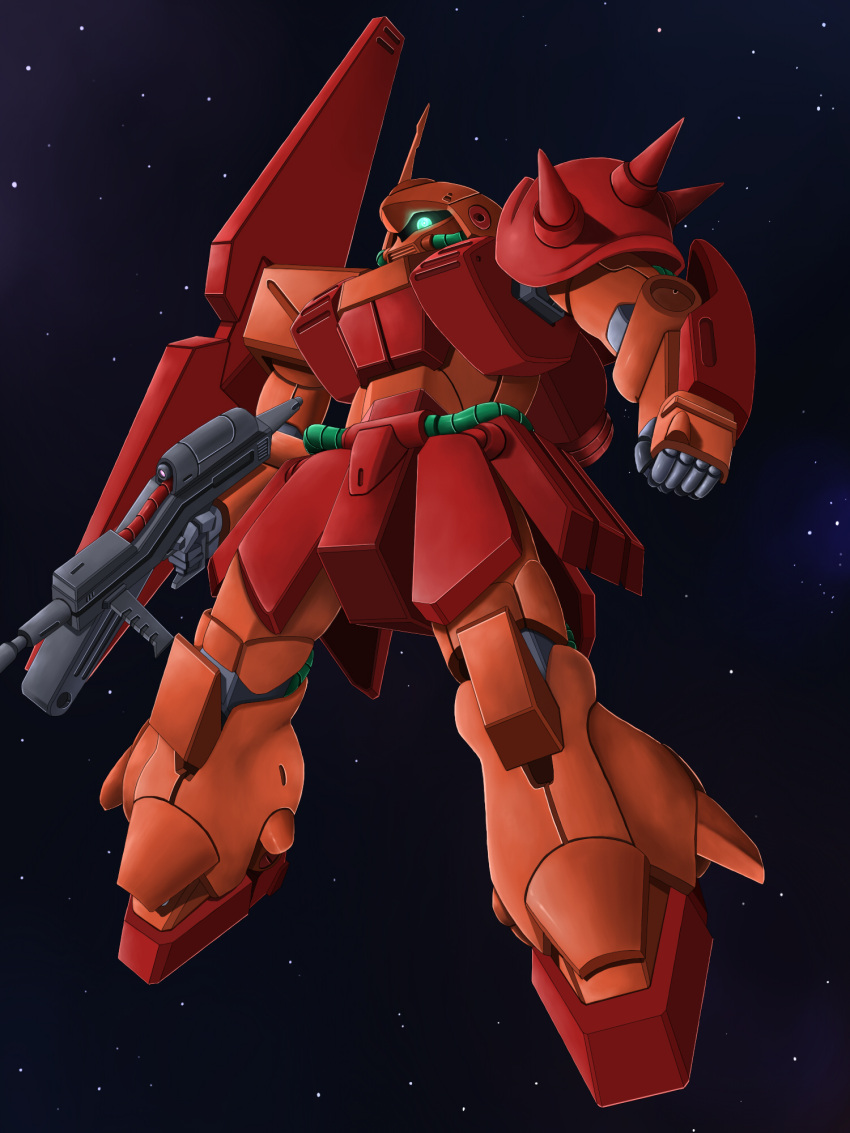 beam_rifle commentary_request energy_gun gun gundam highres kiriya_obu_gn looking_down marasai md5_mismatch mecha no_humans resolution_mismatch robot shield solo source_smaller space spikes weapon zeta_gundam