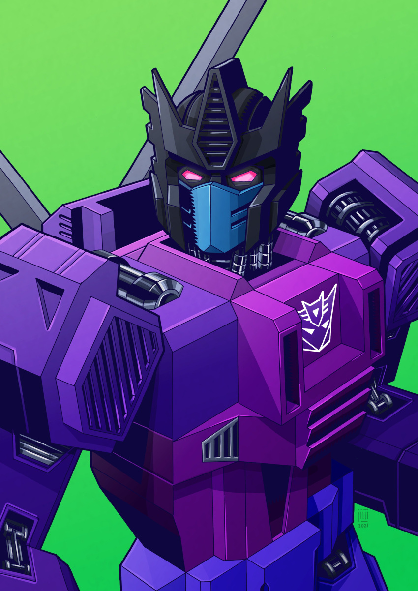 1boy absurdres aircraft decepticon evil_eyes green_background helicopter highres jim_stafford mecha robot simple_background spinister the_transformers_(idw) transformers transformers:_war_for_cybertron_trilogy