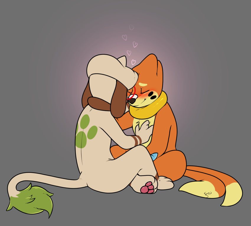 2_tails anthro ass blush buizel closed_eyes cuddling dipstick_tail duo eyewear female feral foreheads_touching generation_2_pokemon generation_4_pokemon glasses heart_symbol hi_res kai_(mr.smile) male male/female markings mimi_(mr.smile) mr.smile multi_tail nintendo nude pawpads pokemon pokemon_(species) smeargle smile tail tail_markings