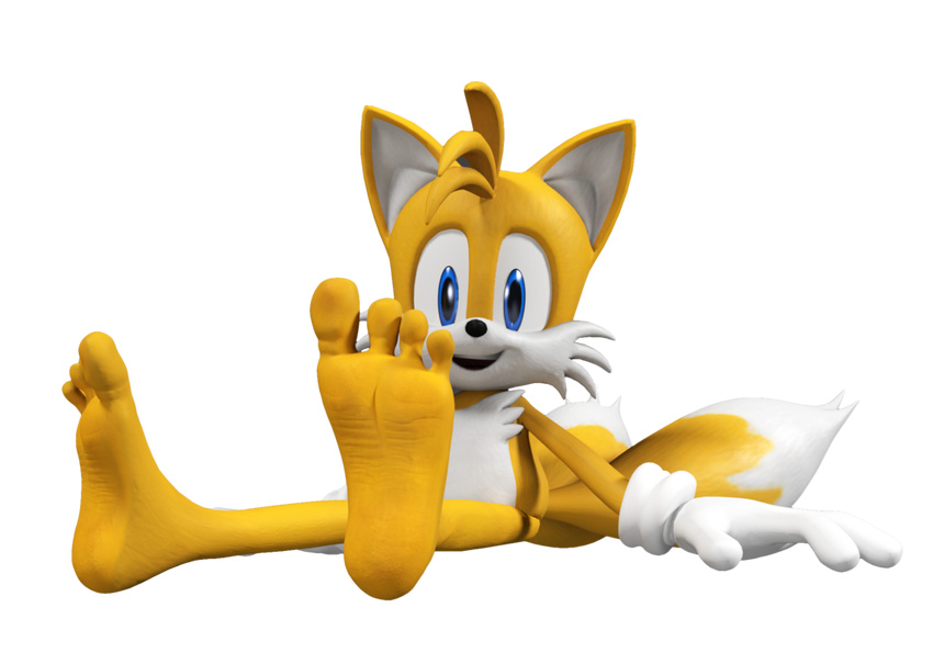 2016 3d_(artwork) 4_toes alpha_channel anthro barefoot better_version_at_source big_eyes big_head black_nose blue_eyes canid canine clothing digital_media_(artwork) feet feetymcfoot foot_fetish fox fur gloves handwear male mammal multi_tail sega simple_background sitting soles solo sonic_the_hedgehog_(series) tail tails toes toony transparent_background white_body white_fur