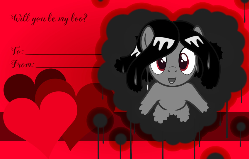 2020 badumsquish dripping ectoplasm english_text equid equine fan_character female ghost grin hair hasbro heart_symbol hi_res holidays horse ink_ring_(oc) long_hair looking_at_viewer mammal my_little_pony onryo pony red_eyes smile solo spirit text undead valentine's_day valentine's_day_card wet_hair yurei