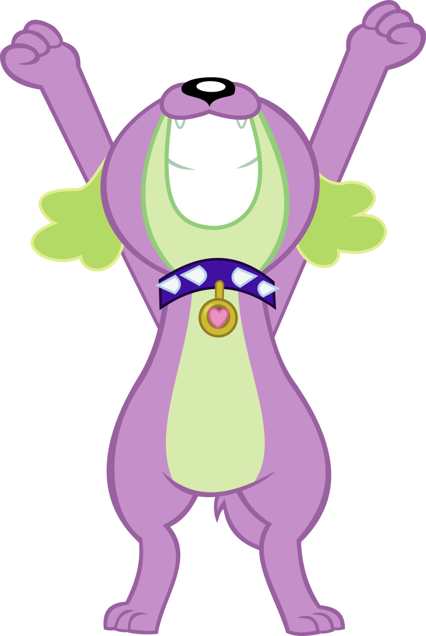 2019 absurd_res alpha_channel anthro arms_above_head black_nose canid canine canis collar digital_media_(artwork) domestic_dog equestria_girls fur green_body green_fur grin hasbro hi_res legs_above_head male mammal my_little_pony purple_body purple_fur red4567 simple_background smile solo spike_(eg) spiked_collar spikes transparent_background vector