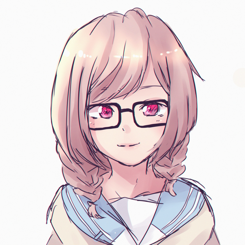 absurdres akanyanyanyan brown_hair commentary_request female glasses highres light_brown_hair looking_at_viewer md5_mismatch onoya_an purple_eyes relife resized resolution_mismatch school_uniform serafuku smile solo source_smaller upper_body upscaled