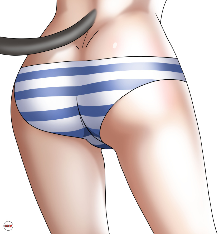 absurdres ass cat_tail crotch cxv-anime female francesca_lucchini highres lower_body panties simple_background strike_witches striped_clothes striped_panties tail underwear white_background world_witches_series