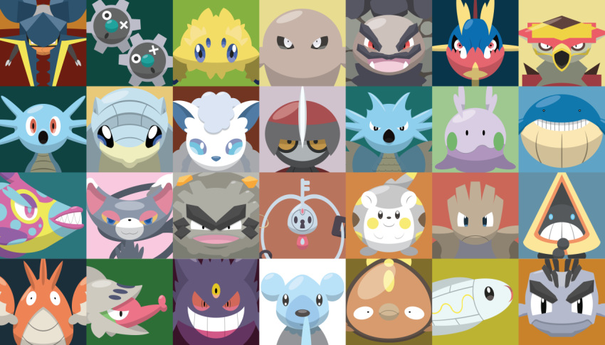 alolan_form alolan_geodude alolan_golem alolan_graveler alolan_sandshrew alolan_vulpix black_eyes blue_eyes bruxish carvanha commentary corphish creature cubchoo english_commentary face fangs feline fish gen_1_pokemon gen_2_pokemon gen_3_pokemon gen_4_pokemon gen_5_pokemon gen_6_pokemon gen_7_pokemon gengar glameow goomy hitmonchan hitmonlee horsea joltik klefki klink looking_at_viewer mega no_humans pawniard pokemon pokemon_(creature) purple_eyes seadra shawn_flowers shelmet snorunt stunfisk togedemaru turtonator tynamo vikavolt wailmer