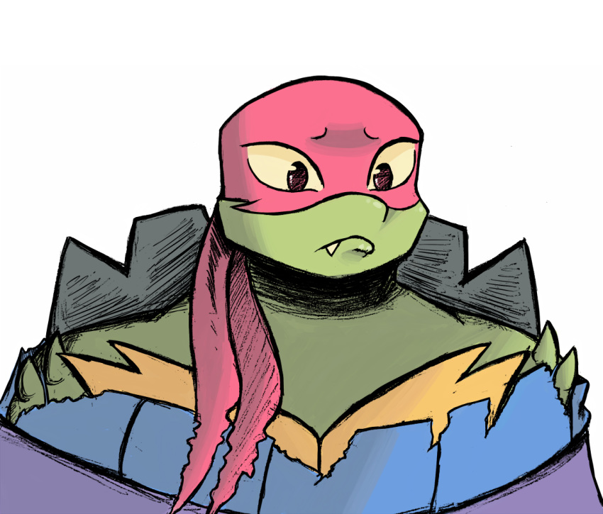 2018 alligator_snapping_turtle anthro bandana clothed clothing fangs frown inkyfrog kerchief male mask raphael_(rottmnt) raphael_(tmnt) red_eyes reptile rise_of_the_teenage_mutant_ninja_turtles scalie shell simple_background snapping_turtle solo spikes sweater teenage_mutant_ninja_turtles teeth topwear torn_clothing turtle white_background