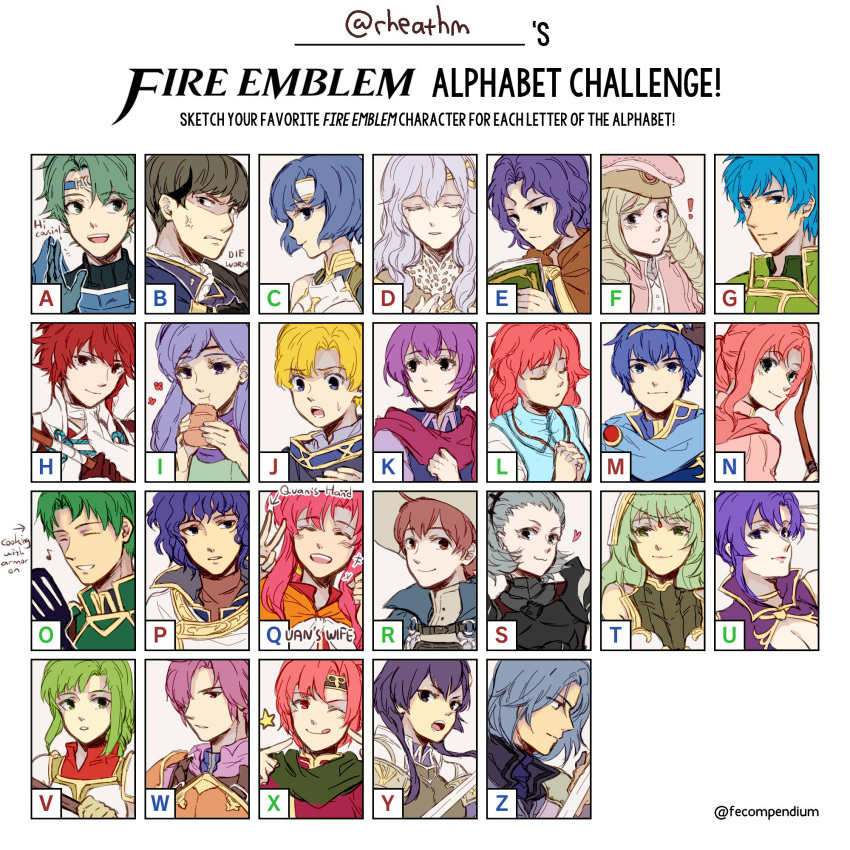 alm_(fire_emblem) armor ayra_(fire_emblem) berkut_(fire_emblem) blue_eyes blue_hair blush catria_(fire_emblem) chart circlet commentary_request deirdre_(fire_emblem) dress erk_(fire_emblem) ethlyn_(fire_emblem) fire_emblem fire_emblem:_genealogy_of_the_holy_war fire_emblem:_mystery_of_the_emblem fire_emblem:_path_of_radiance fire_emblem:_radiant_dawn fire_emblem:_the_blazing_blade fire_emblem_awakening fire_emblem_echoes:_shadows_of_valentia fire_emblem_fates fire_emblem_heroes forrest_(fire_emblem) geoffrey_(fire_emblem) green_eyes green_hair headband highres hinoka_(fire_emblem) ilyana_(fire_emblem) jubelo_(fire_emblem) katarina_(fire_emblem) lena_(fire_emblem) light_purple_hair long_hair marth_(fire_emblem) multiple_boys multiple_girls norne_(fire_emblem) open_mouth oscar_(fire_emblem) pelleas_(fire_emblem) purple_eyes purple_hair red_eyes red_hair rheamii ricken_(fire_emblem) short_hair smile sophie_(fire_emblem) tatiana_(fire_emblem) tiara ursula_(fire_emblem) vanessa_(fire_emblem) wolf_(fire_emblem) xane_(fire_emblem) zihark_(fire_emblem)