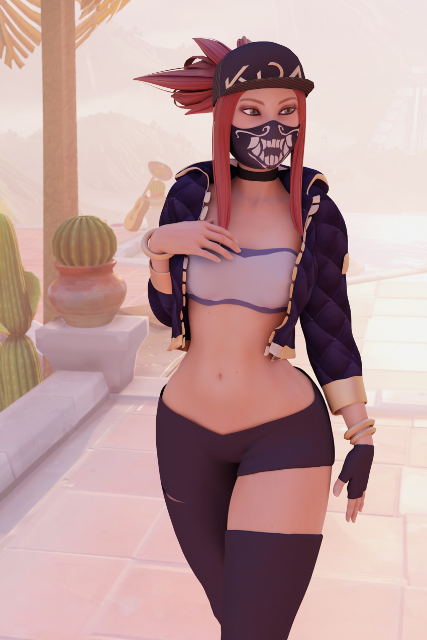 1girls 3d akali alternate_costume chaunguyen female female_only k/da_akali k/da_series league_of_legends solo strapless strapless_top strapless_topwear tubetop