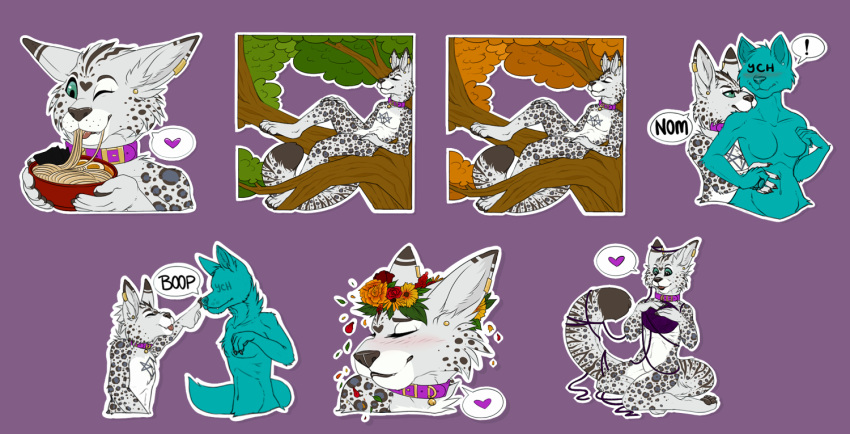 bite boop chimes collar crystalwhisker felid feline flower food mammal nature noodles plant ramen serval sticker telegram tree yarn