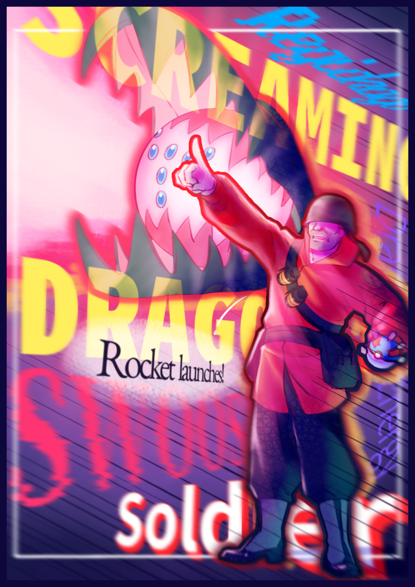 ambiguous_gender crossover duo generation_8_pokemon hi_res human legendary_pokemon light light_beam male mammal nintendo pokemon pokemon_(species) poster ranabysson regidrago soldier_(team_fortress_2) team_fortress_2 valve