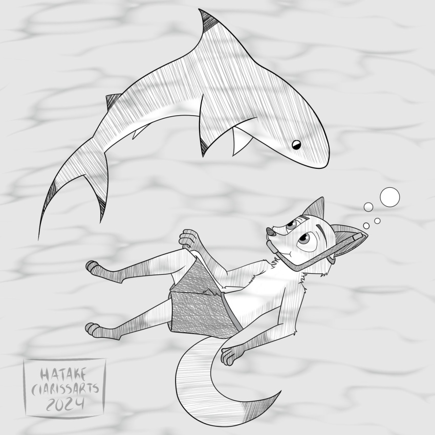 anthro canid canine disney diving duo fish fox hatakeclarissarts hi_res male male/male mammal marine nick_wilde shark snorkel water zootopia