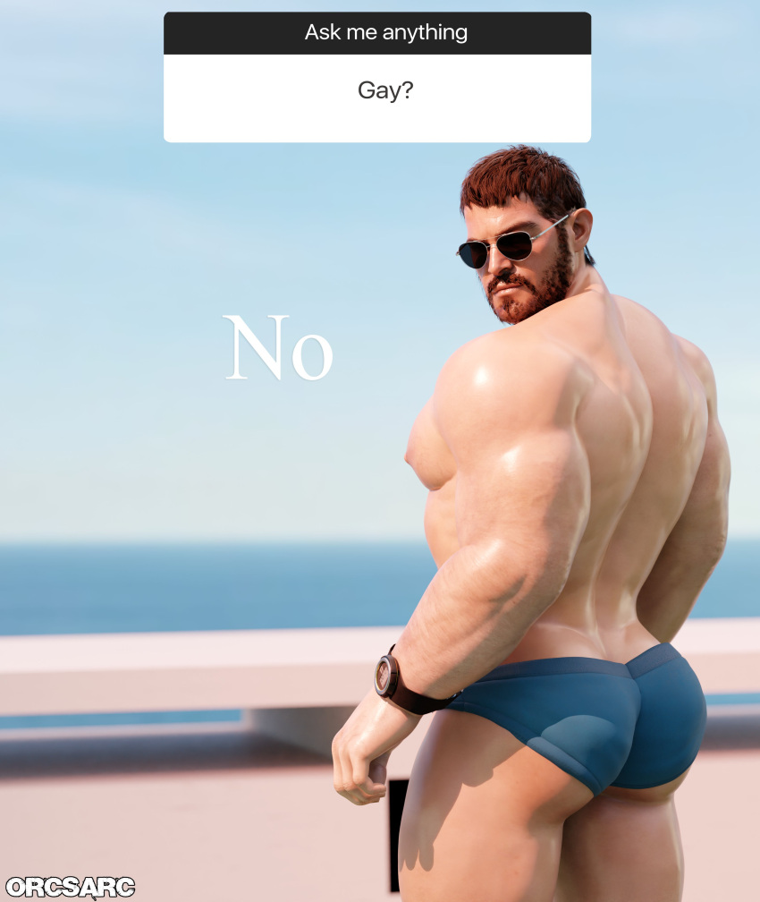 1boy 1male bara bara_ass bara_tiddies bara_tits brown_hair capcom chris_redfield dace_renders funny gay_denial heterosexual humor instagram male male_focus male_only male_pov meme meme_reference not_gay resident_evil straight straight_male