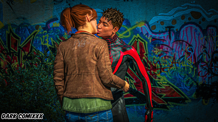 graffiti kissing kissing marvel marvel_comics mary_jane_watson miles_morales spider-man_(series) wall