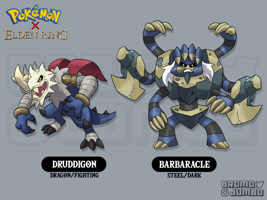 barbaracle bromojumbo copyright_name dragonkin_soldier druddigon elden_ring godrick_the_grafted highres instagram_username logo no_humans pokemon pokemon_(creature) twitter_username