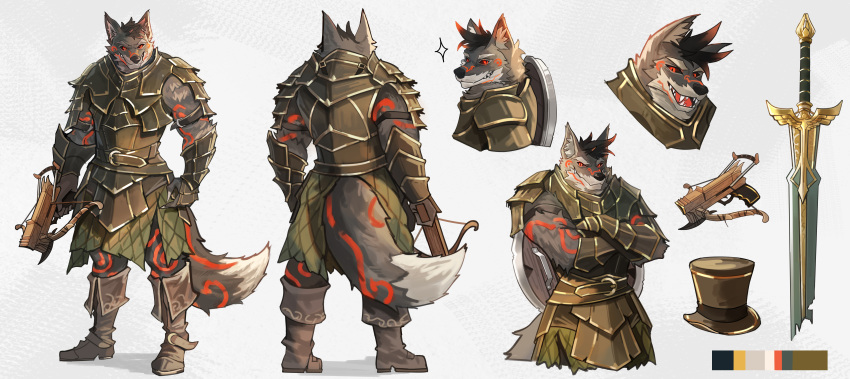 absurd_res anthro armor asmodegan canid canine demon dungeons_and_dragons fluffy fluffy_tail fox fur hasbro hi_res humanoid hybrid leather leather_armor male mammal multicolored_body multicolored_fur muscular muscular_anthro muscular_male renzartwork solo tail wizards_of_the_coast