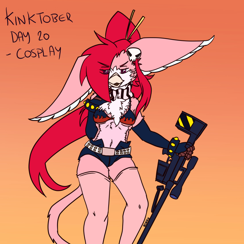 anthro avian cosplay dressing_up female gryphon hi_res kinktober kinktober_2024 koeru koeru_(koeru) mythological_avian mythological_creature mythology oeru solo tengen_toppa_gurren_lagann yoko_littner