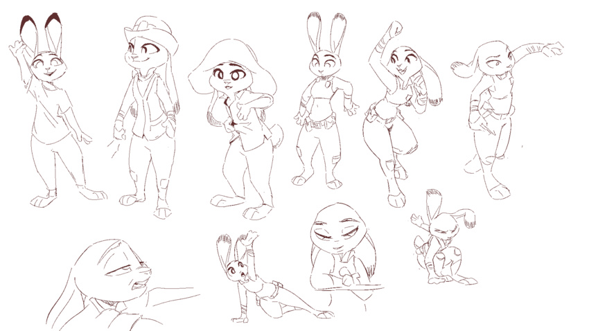 16:9 2020 anthro barefoot belt bottomwear brown_and_white buckteeth bulletproof_vest clothed clothing dipstick_ears disney ear_markings feet female footwear gesture half-closed_eyes hat headgear headwear hi_res ittybittykittytittys judy_hopps lagomorph leporid looking_at_viewer mammal monochrome multicolored_ears multiple_poses narrowed_eyes pants police police_uniform pose rabbit safety_vest shirt shoes simple_background sketch_page smile solo standing t-shirt teeth toeless_footwear toeless_shoes topwear uniform utility_belt vest waving white_background widescreen zootopia