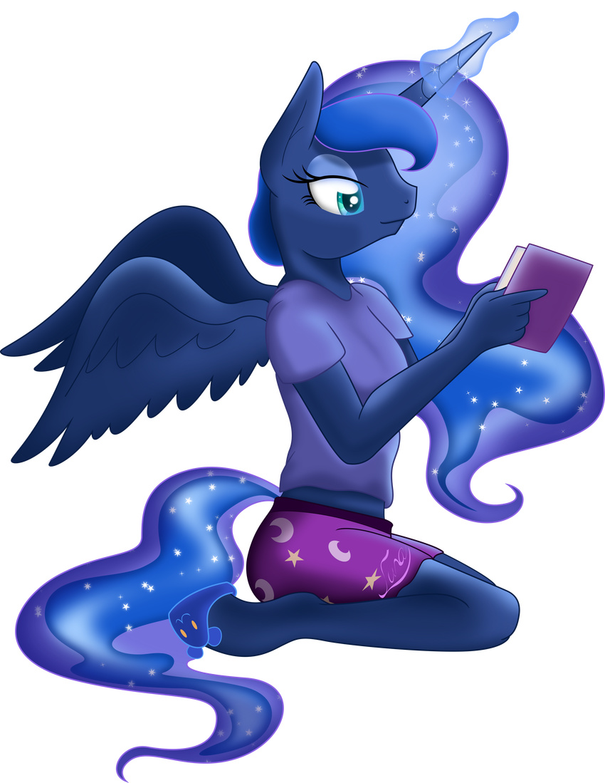 2016 absurd_res alicorn alpha_channel anthro book equid equine feathered_wings feathers female friendship_is_magic hasbro hi_res horn mammal my_little_pony mythological_creature mythological_equine mythology princess_luna_(mlp) reading solo theshadowstone wings