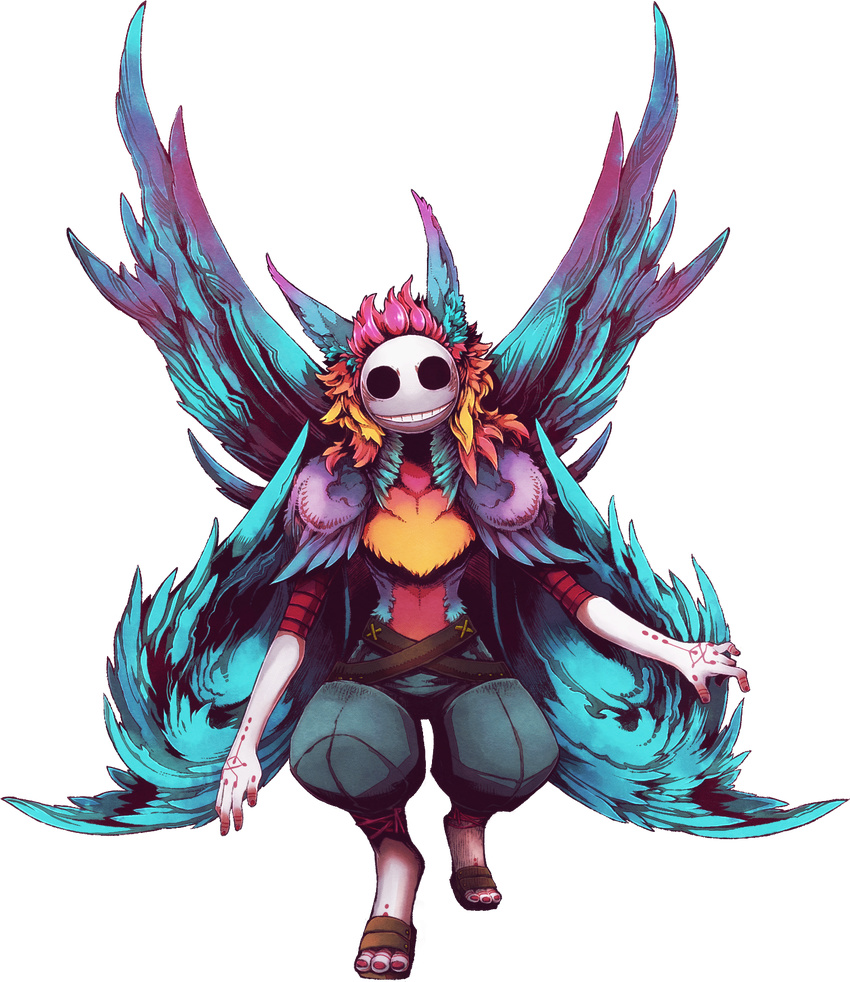 animal_ears commentary_request creature grin highres mask memyou_karasu multicolored_hair pixiv_fantasia pixiv_fantasia_fallen_kings smile solo transparent_background wings