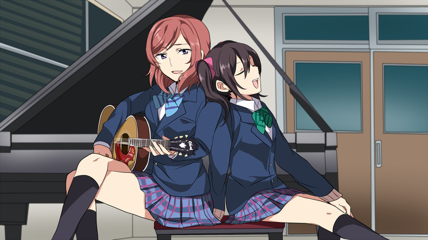 2girls chatubo guitar instrument love_live!_school_idol_project nishikino_maki piano seifuku yazawa_nico