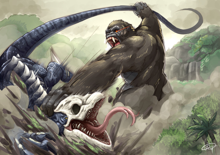 ape forest godzilla_(series) gorilla inosuke-0101 kaijuu king_kong king_kong_(2017) king_kong_(series) kong:_skull_island monsterverse nature skullcrawler tail tree