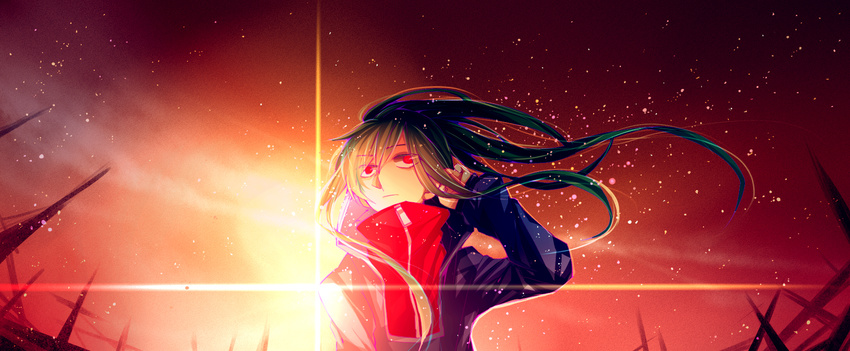 green_hair kagerou_project kido_tsubomi red_eyes shuuumatsu sunset