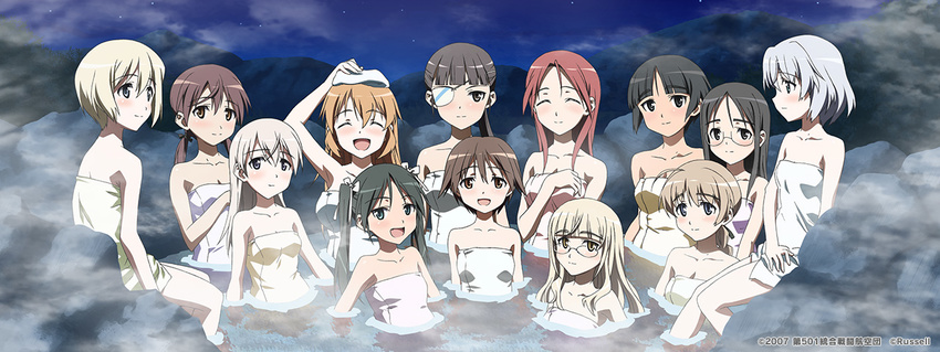 501st_joint_fighter_wing 6+girls artist_request charlotte_e._yeager eila_ilmatar_juutilainen erica_hartmann francesca_lucchini gertrud_barkhorn lynette_bishop minna-dietlinde_wilcke miyafuji_yoshika multiple_girls nakajima_nishiki naked_towel onsen perrine_h._clostermann sakamoto_mio same-sex_bathing sanya_v._litvyak shared_bathing strike_witches strike_witches:_kurenai_no_majo-tachi suwa_amaki towel world_witches_series