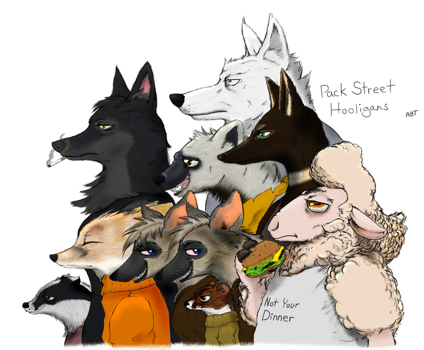 2016 aardwolf adam_bryce_thomas african_golden_wolf al_(weaver) ambiguous_gender anneke_(weaver) anthro avo_(weaver) badger betty_(weaver) bovid bread burger bust_portrait canid canine canis caprine charlie_(weaver) cheese cheese_singles cigarette closed_eyes clothed clothing colored dairy_products digital_media_(artwork) disney domestic_sheep egyptian_wolf english_text fan_character female food fox frown fur group group_picture hair half-length_portrait hyena laugh lettuce male mammal marty_(weaver) meat mustelid musteline open_mouth ozzy_(weaver) pack_street plant portrait remmy_cormo retsofnoraa sheep sibling_(lore) side_view simple_background smile smoke smoking standing stoat striped_hyena t_rex_(weaver) teeth text tongue true_musteline twins_(lore) vegetable weasel white_background wolf wolter_(weaver) zootopia