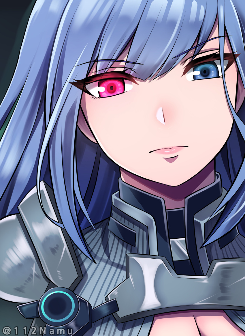 absurdres black_background blue_eyes breasts cleavage closed_mouth ethel_(xenoblade) female grey_hair heterochromia highres large_breasts long_hair namu_(112namu) portrait red_eyes simple_background solo xenoblade_chronicles_(series) xenoblade_chronicles_3