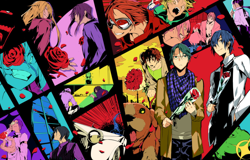 6+boys akikage_shinno amakasu_masahiko blonde_hair blue_eyes blue_hair board_game bouquet canine car character_request chess chess_piece chessboard commentary_request creator_connection crossover dan_karuma dies_irae driving eyepatch female flower flower_eyepatch formal fujii_ren g_yuusuke glasses goetz_von_berlichingen goggles green_eyes green_hair grin highres hiiragi_yoshiya kurana_munefuyu limited_palette looking_at_viewer looking_up mercurius_(dies_irae) motor_vehicle multiple_boys necktie oosugi_harumitsu photoshop_(medium) purple_eyes purple_hair red_eyes red_hair reinhard_heydrich_(dies_irae) rose rot_spinne shinza_bansho_series smile soushuu_senshinkan_gakuen_hachimyoujin suit wolfgang_schreiber yellow_eyes yusa_shirou