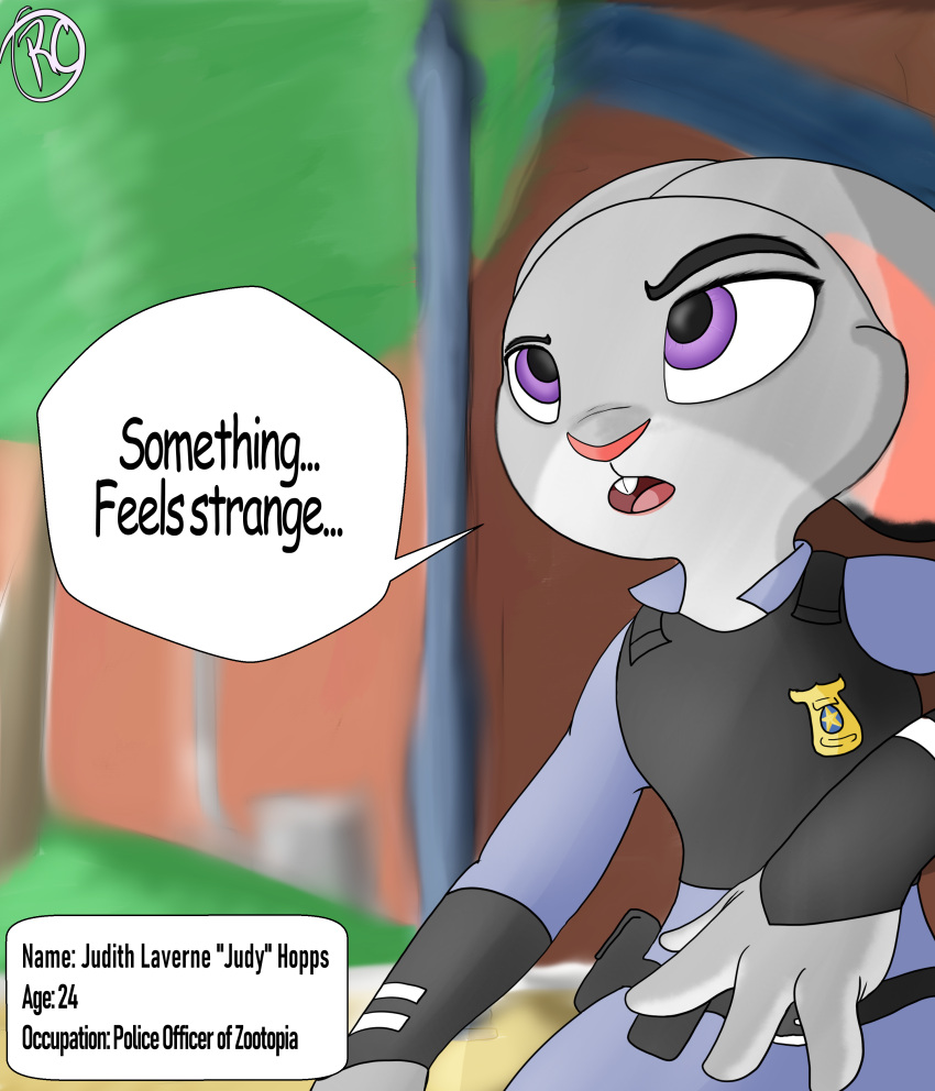 absurd_res anthro city clothed clothing colored dialogue disney english_text female hi_res information_box judy_hopps lagomorph leporid long_ears mammal police police_uniform purple_eyes rabbit rcblackdie solo speech_bubble text uniform zootopia