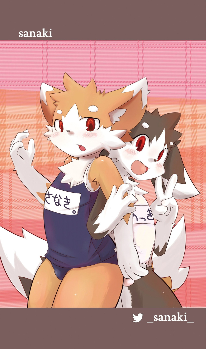 2014 blush canid canine clothing duo hi_res male mammal red_eyes sanaki swimwear