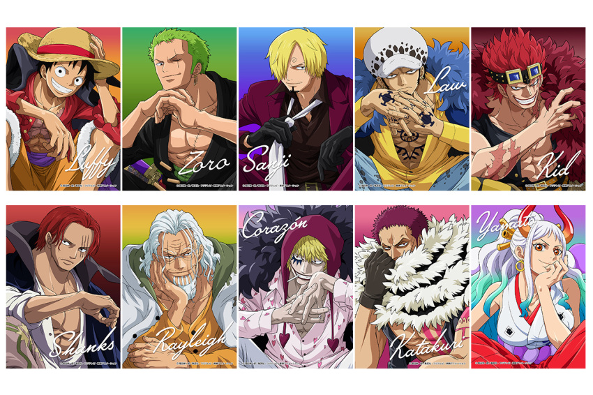 6+boys aqua_hair arm_rest bare_shoulders beard border cape character_name charlotte_katakuri curled_horns curly_eyebrows donquixote_rocinante elbow_rest eustass_kid facial_hair female formal fur_cape gloves grey_hair hair_ornament hair_stick hakama hand_on_own_cheek hand_on_own_face hat head_rest hood hood_up horns jacket japanese_clothes kimono long_hair looking_at_viewer looking_to_the_side mature_male monkey_d._luffy multicolored_horns multiple_boys muscular muscular_male official_art one_piece oni open_clothes open_shirt open_vest orange_horns pectorals purple_hair red_hair red_horns rope roronoa_zoro sanji_(one_piece) scarf scarf_over_mouth shanks_(one_piece) shimenawa short_hair silvers_rayleigh sitting sleeveless sleeveless_kimono suit suit_jacket tattoo trafalgar_law upper_body vest white_border white_hair yamato_(one_piece)